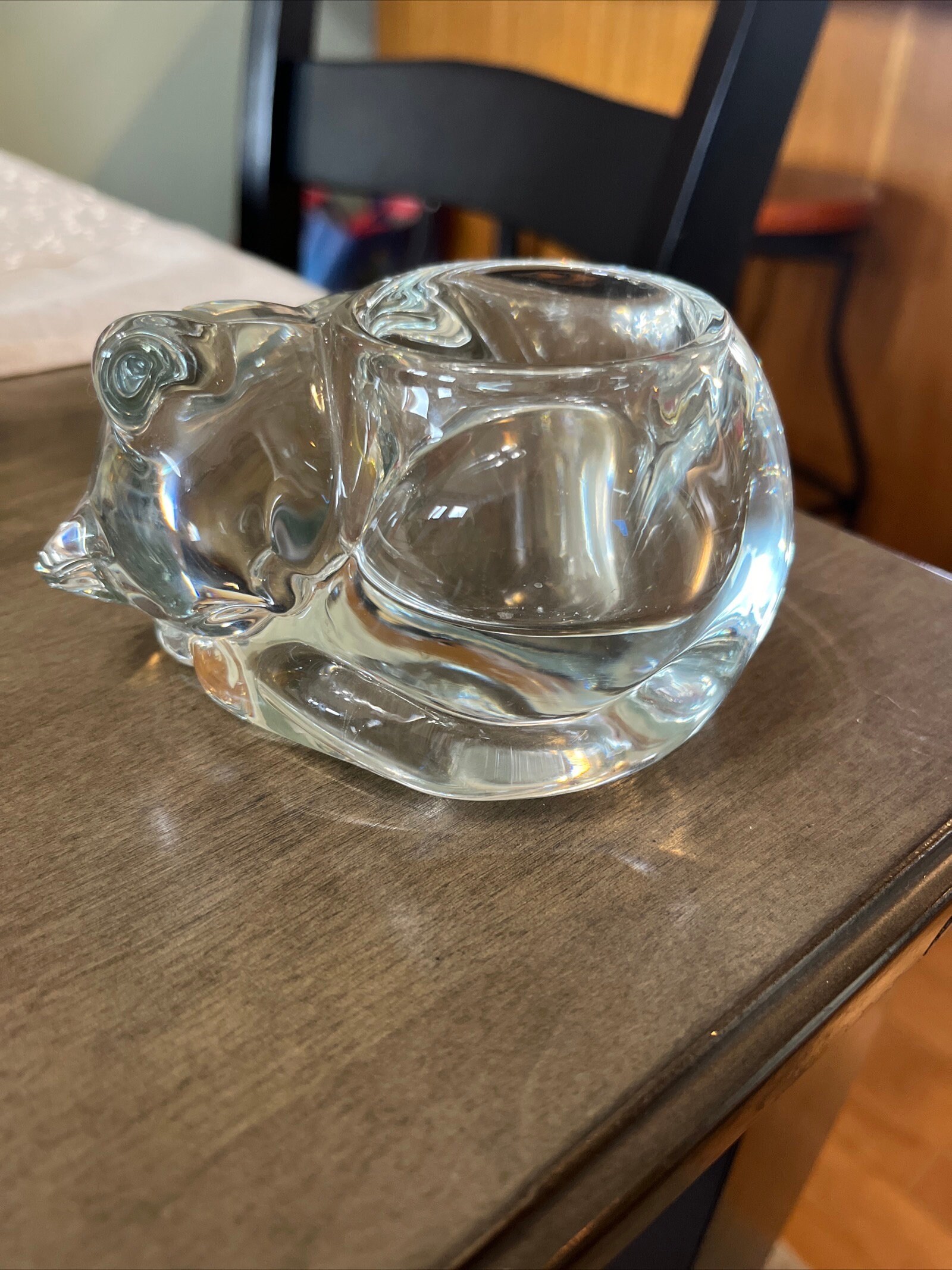 Bougeoir Votif Vintage En Verre Massif - Chat Endormi - 11,5 X 7,5 Cm - Neuf
