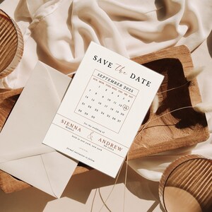 Calendar Save the Date Template, Minimalist Wedding Save The Date, Terracotta Save the Date, Earthy Wedding Template, Timeless Wedding