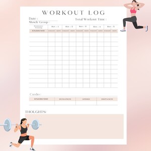 Workout Log Template white Color Instant PDF Download - Etsy