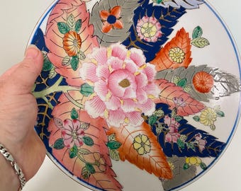 Vintage Chinoiserie Tobacco Leaf Plate hand painted porcelain decorative plate