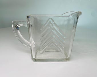 Vintage 1950s Hazel Atlas Small Clear Glass Chevron Creamer Pitcher 1940s-1950's Art Deco