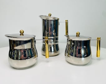 Vintage IMCO Coffee Set, 3 Piece Mocha Pot, Creamer, Strainer, Italy 1980s