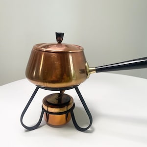 1960s Vintage Solid Copper Fondue Pot Mid Century Modern Made in Japan