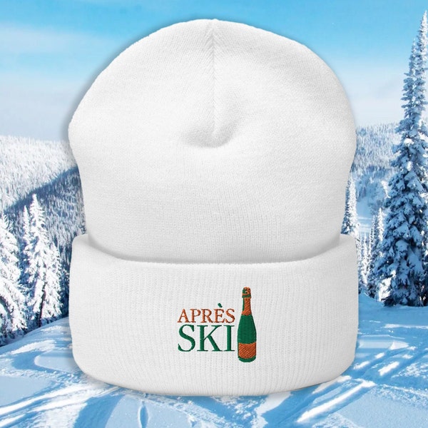Après Ski Beanie in Green Embroidery, winter hat, beanie hat, beanies for women, Womens hat, Apres ski, ski gifts, holiday gifts, trendy hat