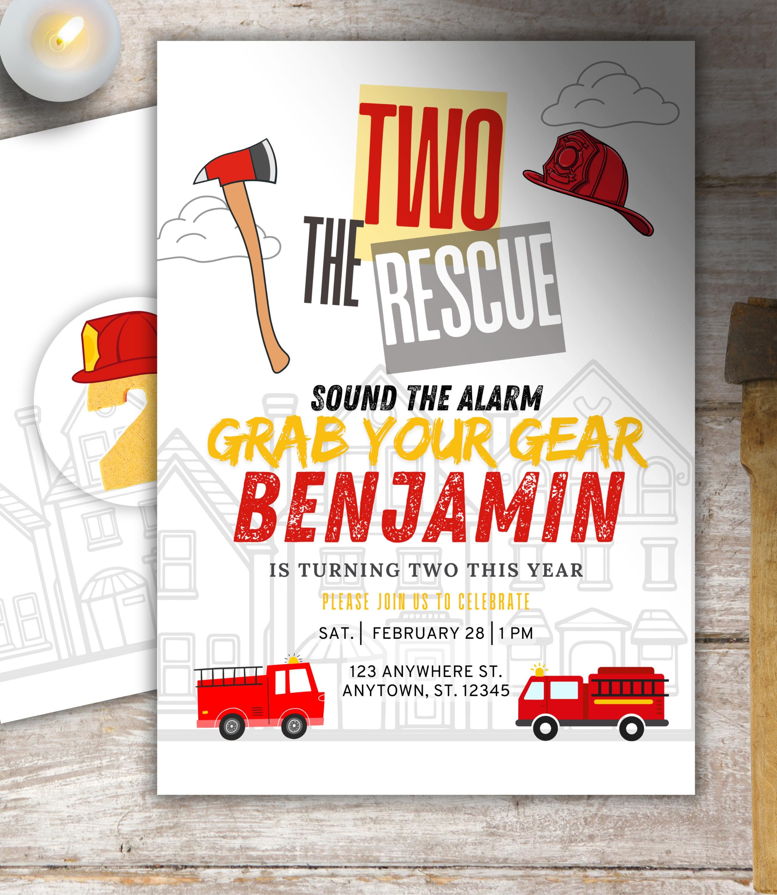 Fire Rescue Invitations Editable Birthday Invitation Template Printable Invite Two the Rescue ...