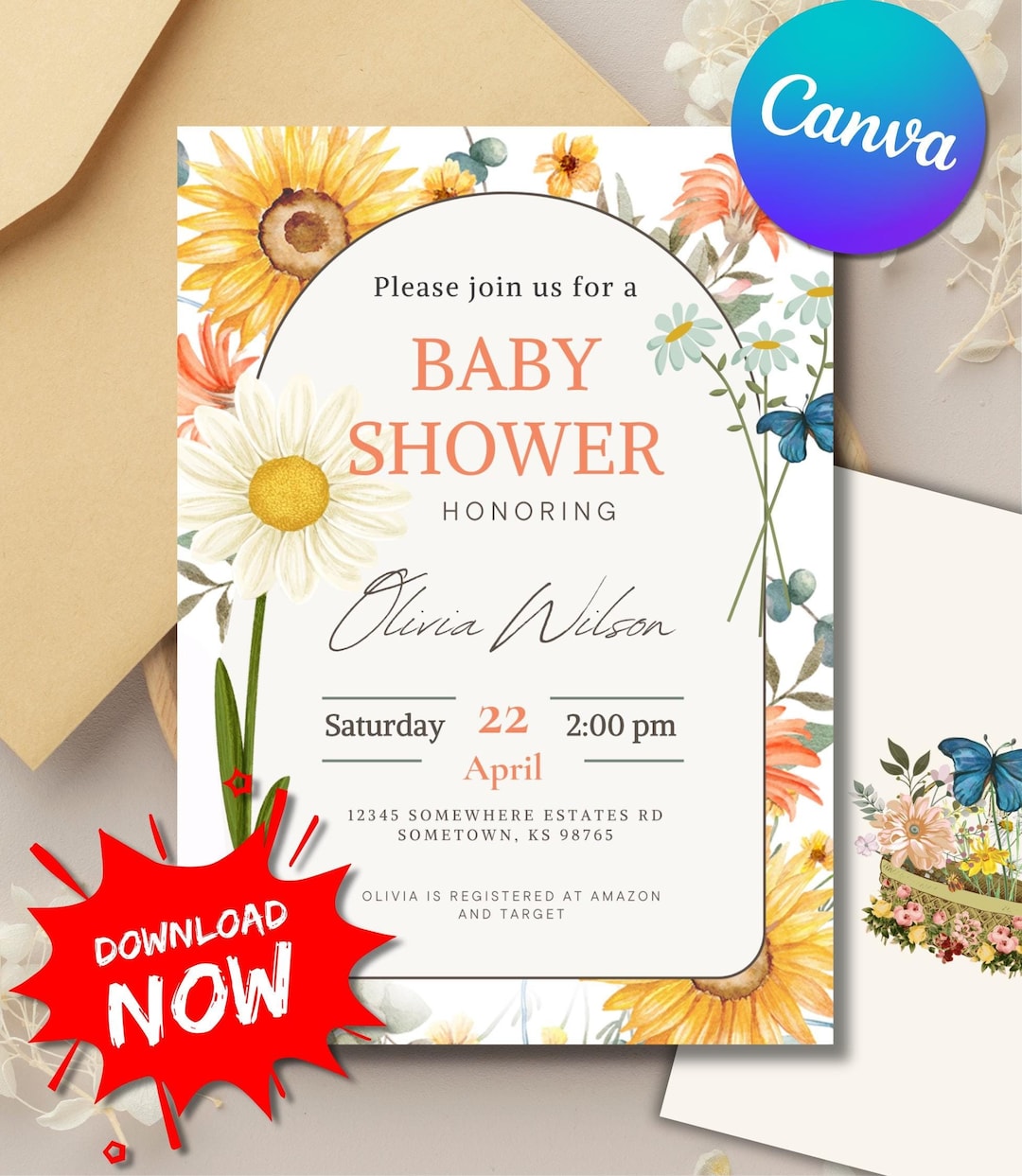 Editable Baby Shower Floral Invitation Template Digital Download Baby ...
