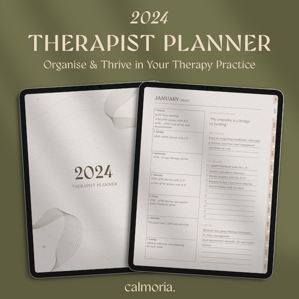Therapist Planner 2024 | Digital Planner | Therapy Notes | Therapy Journal | Therapy Worksheet | Counselling Social Work | Goodnotes