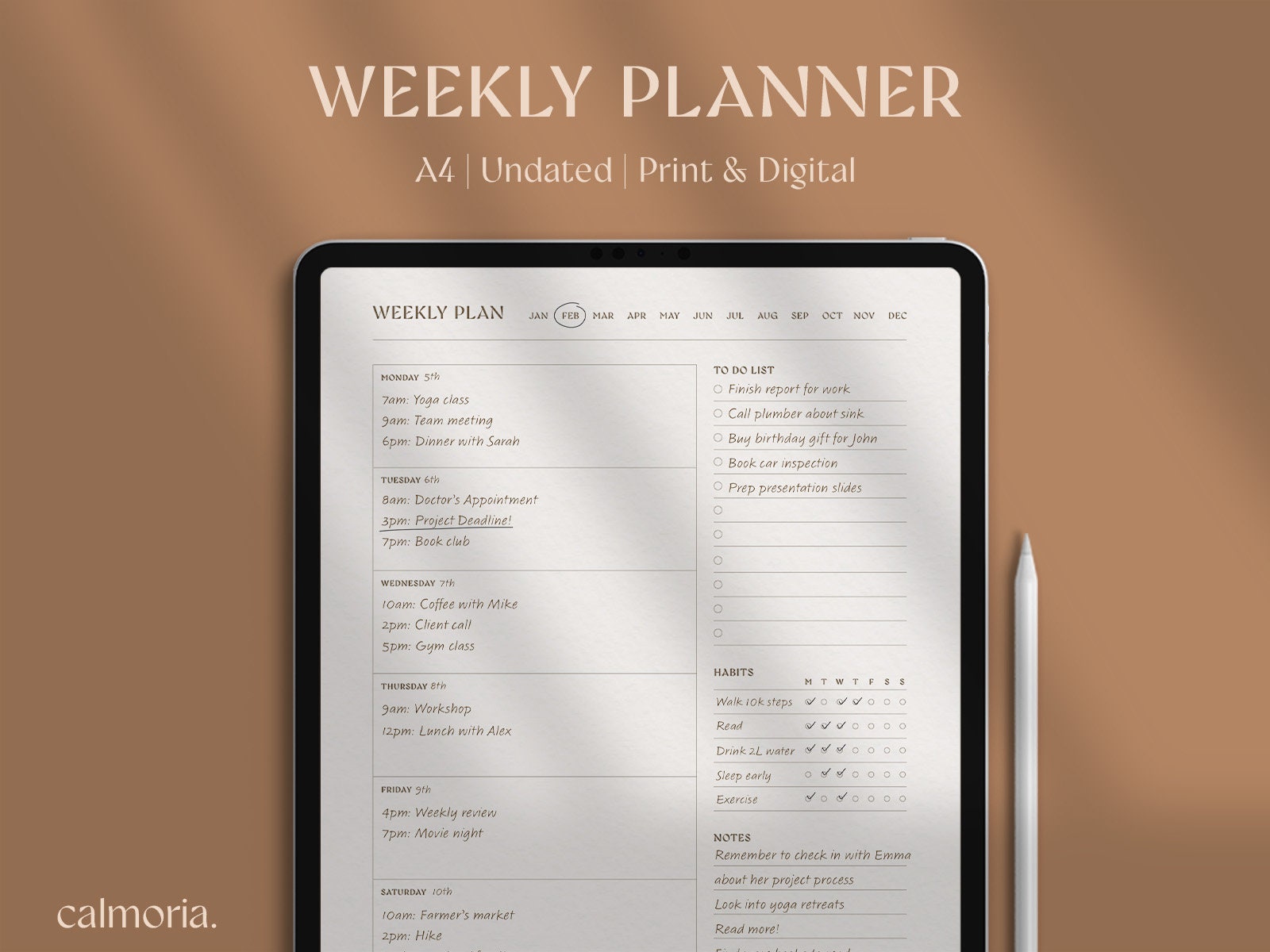 Weekly Planner Undated | Printable To Do List | Digital Planner | Notepad | Minimalist Weekly Overview | iPad Weekly Planner | Goodnotes