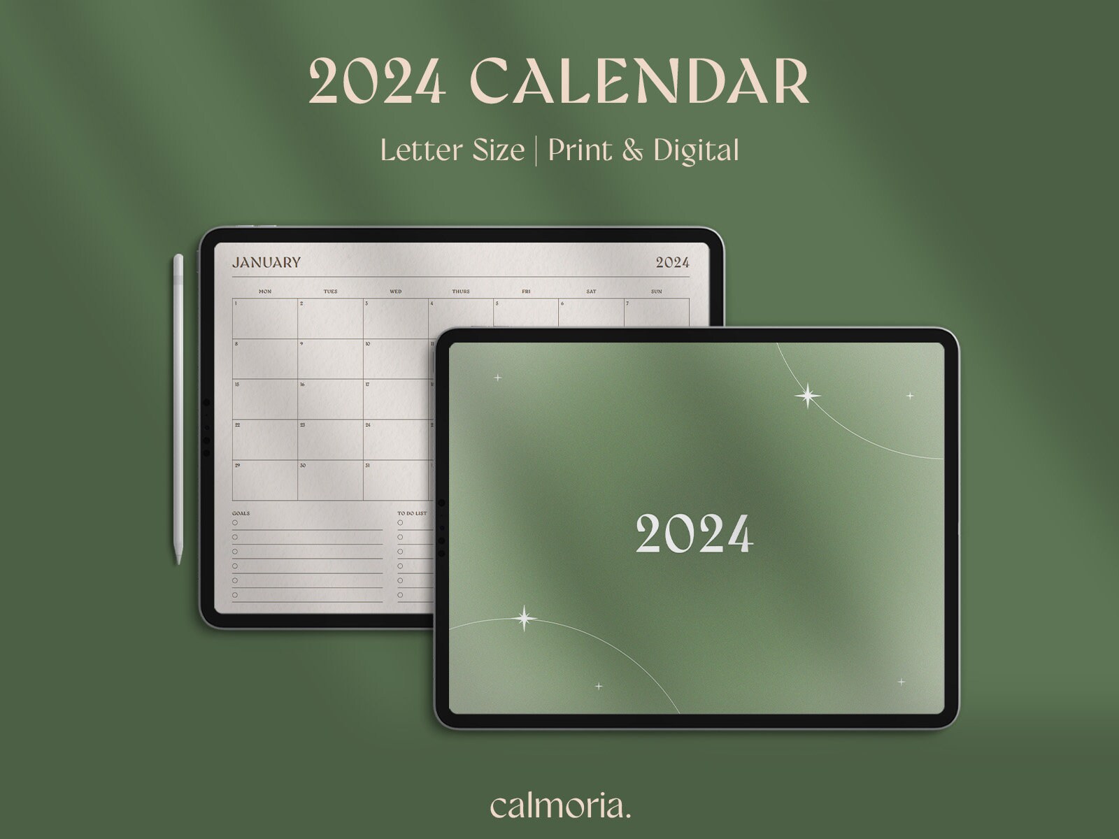 2024 Monthly Calendar Digital Planner Notepad Minimalist Monthly