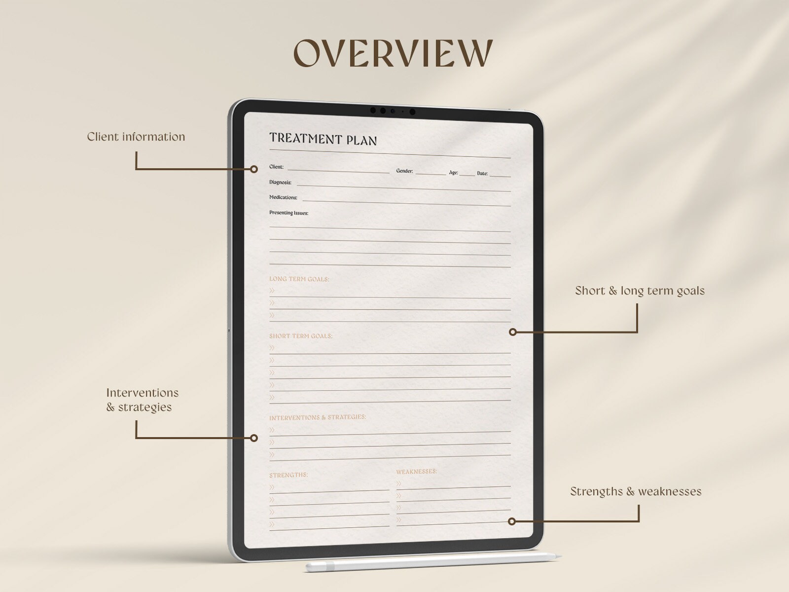 Treatment Plan Template | Therapist Note Sheets | Mental Health ...