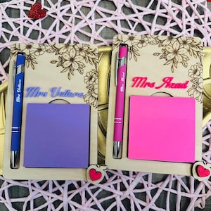 Post it Notepad Holder & Pen Set – Custom Engraved Desk Organizer – Teacher Gift, Office Decor, Coworker Gift, Boss Gift, Engraved Holder