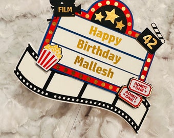 Movie Theme Cake topper, Cake Topper, Theater Theme Cake Topper, Birthday Cake Topper, Birthday Topper