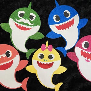 Recortes de la familia Baby Shark, recortes de fondo de Baby Shark, tema de Baby Shark, fiesta de Baby Shark, fiesta de cumpleaños de BabyShark, fiesta familiar de BabyShark