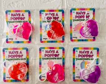 Heart Pop-It Valentines, Kids Classroom Exchange Cards, Set of 12