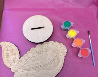 Kit di verniciatura Diwali Diya fai-da-te, artigianato in compensato premarcato