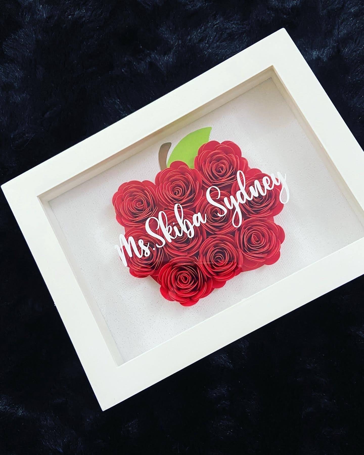 Personalized Teacher Shadow Box: Apple Rose Design, Custom Name - Etsy