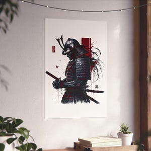 Japanese Samurai Wall Art, Katana Warrior Poster, Ink Style Bushido Print, Japanese Aesthetic Home Decor, Ronin Warrior Artwork
