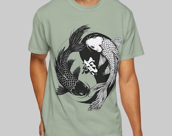 Japanese Yin Yang Koi Fish T-Shirt: Traditional Black and White Koi Graphic Tee