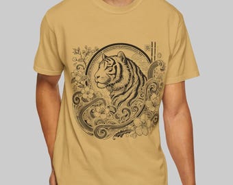 日本の虎柄Tシャツ：原宿ストリートウェア、コンフォートカラーズコットンTシャツ