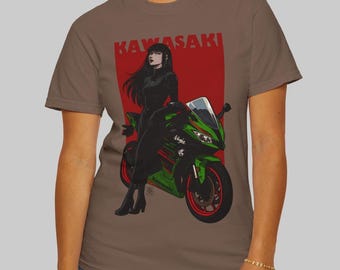 Kawasaki Motorcycle Girl T-Shirt: Japanese Sportbike Rider Streetwear