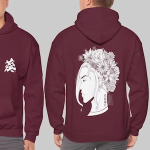 Japanese Flower Girl Hoodie: Anime Manga Art, Harajuku Streetwear