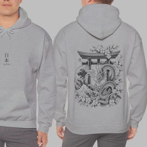Japanese Dragon & Torii Hoodie: Anime Manga Harajuku Style