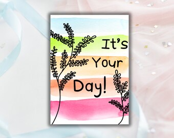 Hand painted watercolor birthday card. Digital card