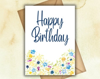 Hand painted watercolor birthday card, floral