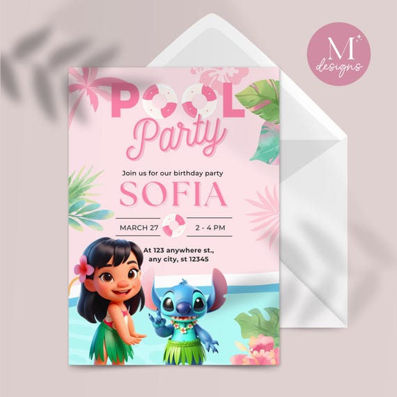 Lilo & Stitch Pool Party Invitation - Editable Canva Template - Digital Birthday Invite - Instant Download