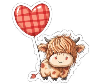 Valentines Highlander Cow, Valentines Sticker, Highlander Cow Sticker, Cow Sticker, Valentines Day Sticker,