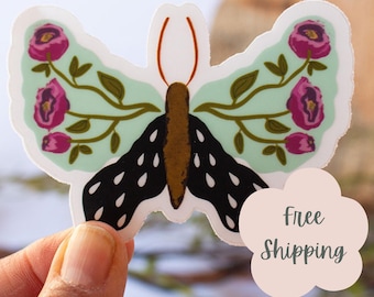 Wildlife Butterfly Sticker Waterproof Vinyl Decal Pink Rose Floral Botanical Insect Lover Gift for Laptop Journal Water Bottle