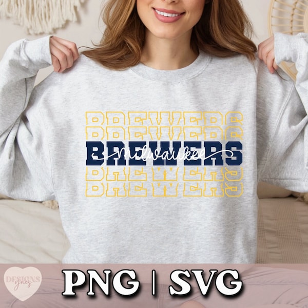 Brewers SVG Milwaukee Baseball Mom png Trendy Varsity Stacked Brewers Baseball Team svg Sublimation Digital Download
