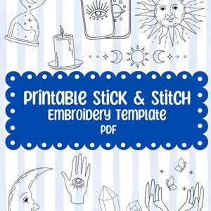 Moon Witch Embroidery Template: Printable Stick and Stitch (PDF)