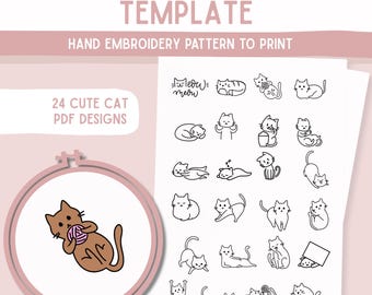 Motif de broderie chats : modèle à coller et à piquer (téléchargement PDF)