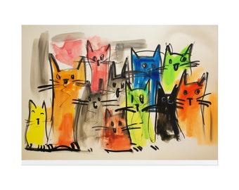 Cats Art Print, Fine Art, Poster Print, Living Room Art, Pop Art