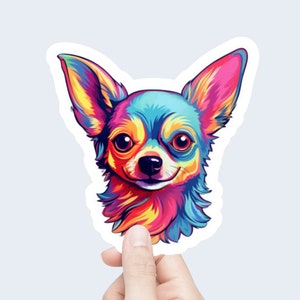 Cute Chihuahua Waterproof Vinyl Sticker, Water Bottle Decal, Vibrant Chihuahua Lover Gift