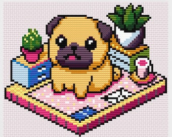Office Pug cross stitch pattern - instant PDF download