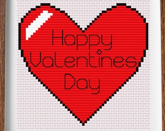 Happy Valentines Day - romantic cross stitch pattern - instant PDF download