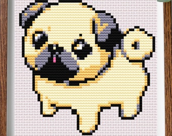 Pug Cross Stitch Pattern - Beginner Friendly, Colorful Design (Instant PDF)