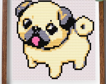 Modèle de point de croix carlin kawaii - adapté aux débutants, cadeau pour les amoureux des chiens (téléchargement PDF)