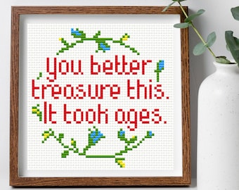 You better treasure this.  It took ages.  Funny cross stitch pattern - instant download.