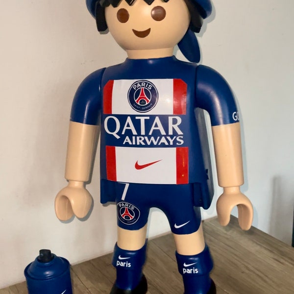 Figurine playmobil XXL bleu Footballeur football fan équipe PSG Paris Saint Germain