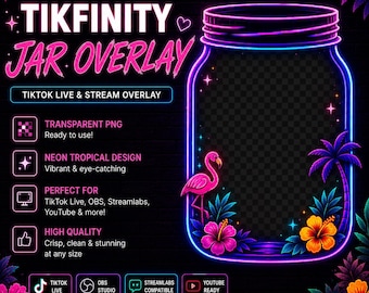 Superposición de tarro TikFinity PNG / Marco de tarro tropical neón / Superposición de tarro de regalo / Superposición de transmisión PNG transparente / OBS Streamlabs