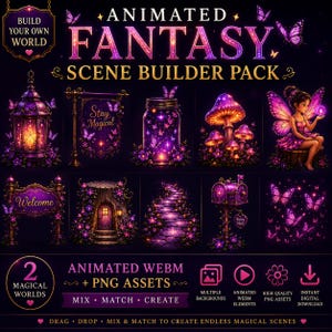 Fantasy Asset Bundle | Scene Builder Kit | Speelse digitale assets | Vlindertuin & Lantaarnhuisje | Geanimeerde WebM + Transparante PNG