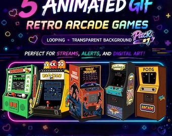 Paquete de GIF animados de máquinas recreativas retro: máquinas de juegos en bucle para transmisiones en directo (descarga digital)