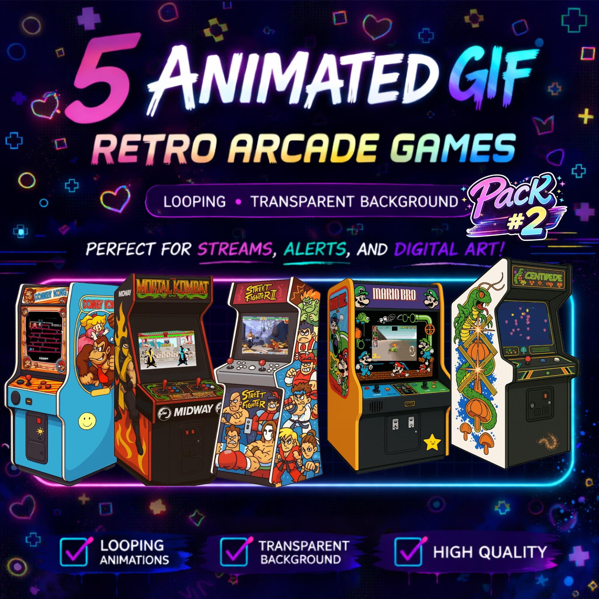 Animated Retro Arcade GIF Pack 2 – Looping Game Machines for Streams ...
