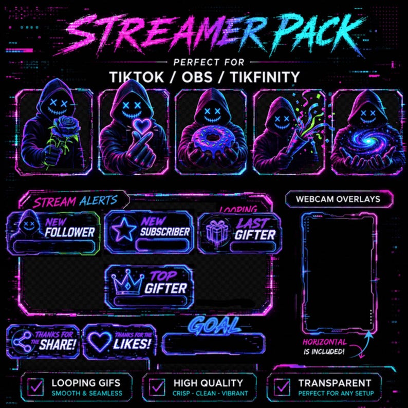 Cyberpunk Glitch Streamer Pack | Animated Alerts + Webcam Overlays ...