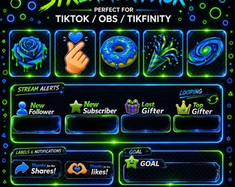 Paquete de superposiciones para streamers de TikTok de TikFinity / Alertas y widgets animados / Compatible con OBS y Streamlabs