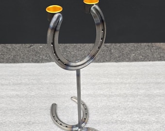 Rustic Horseshoe Dual Candle Holder: Tabletop Candlestick