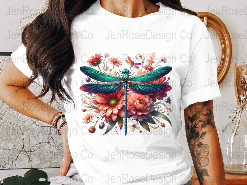 Watercolor Dragonfly Floral Clipart Sublimations Bundle, Insect PNG ...